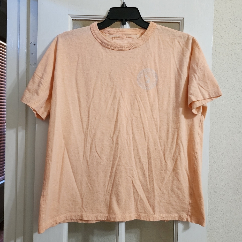 Aerie Peach Sailboat Graphic Tee Distressed Hem Relaxed Fit M